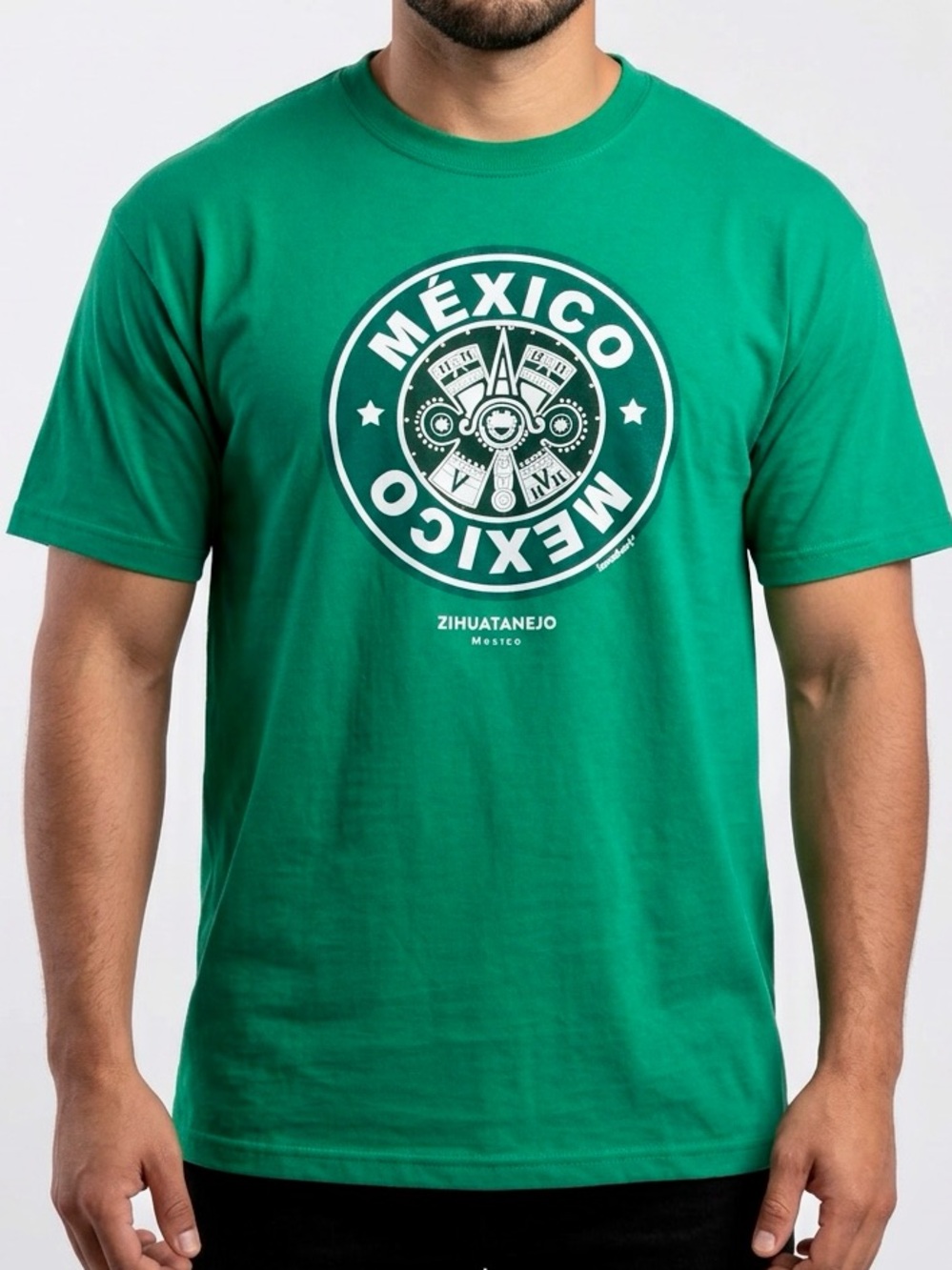 KARANI ART UNISEX Green Mexico Puff Paint Graphic T-Shirt Zihuatanejo Tee